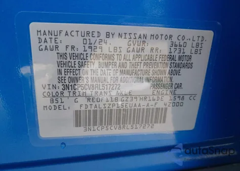 2024 Nissan Kicks Sv Xtronic Cvt from USA, damaged, VIN 3N1CP5CV8RL517272